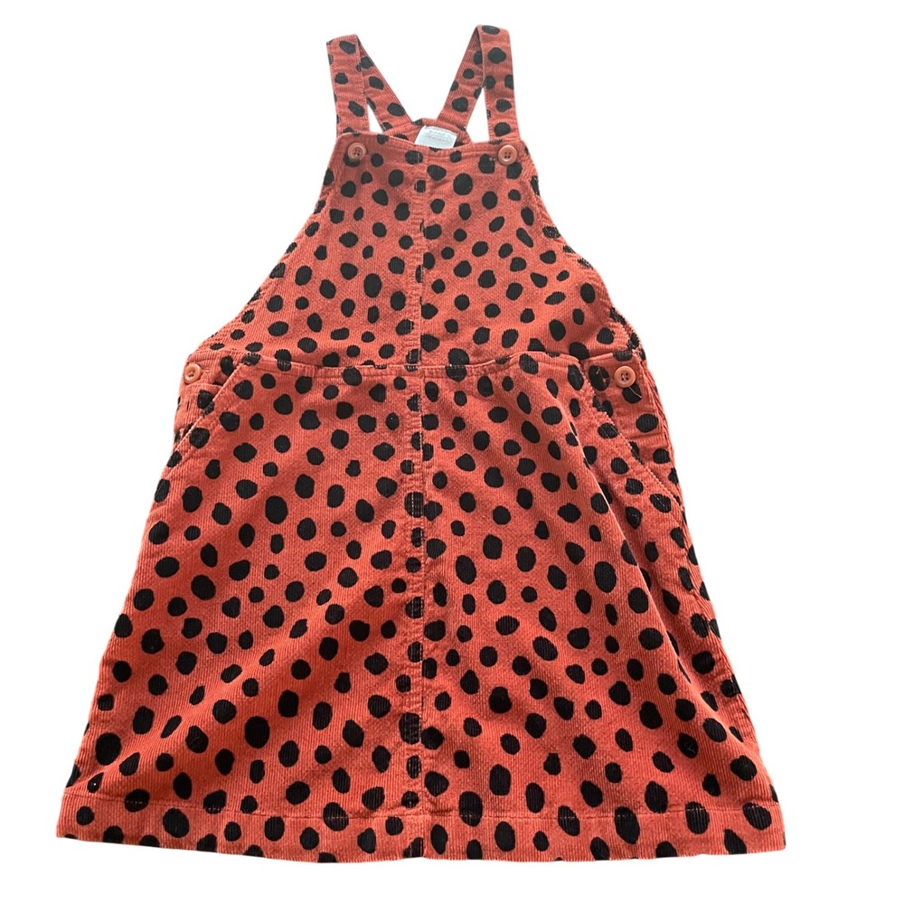 Hanna Andersson Jumper Dress Kids 6-7 Orange Polka Dot Corduroy Pinafore Retro